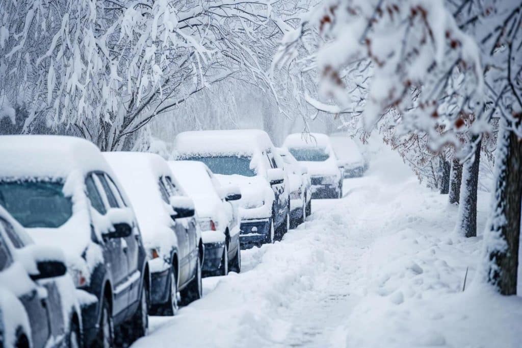 verschneite Straße - verschneite Autos